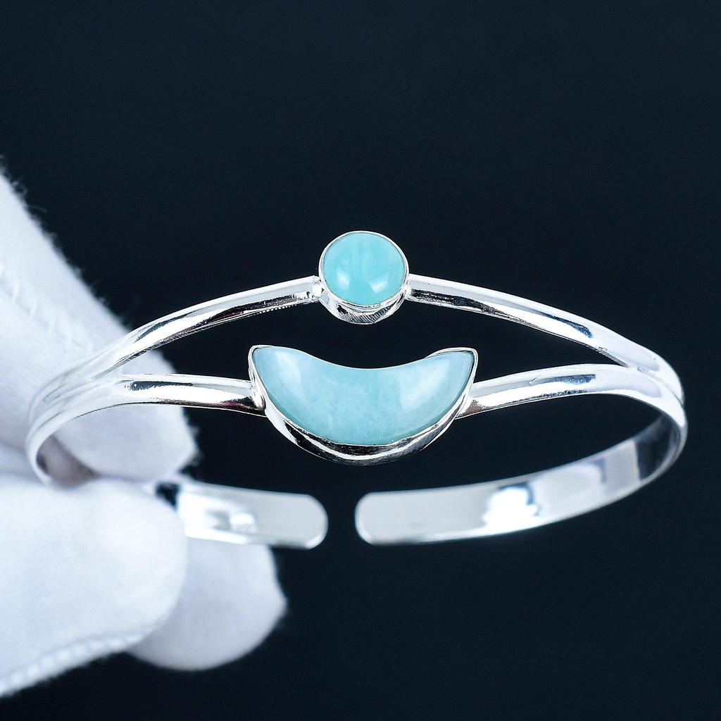 Amazonite Gemstone Handmade Cuff Bangle 925 Sterling Silver Cuff Bangle, Amazonite Bracelet For Wife , Unisex Bangle, Valentine's Day Gift
