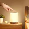 Bedside Lamp LED Bedside Lamp Touch Dimmable with 10 Colours and 4 Modes Wood Grain Night Light USB Rechargeable Table Lamp with Timing Function