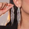 Super Flash Rhinestone Hollow Long Fringed Earrings Women's Fashion Temperament Luxury Stud Earrings