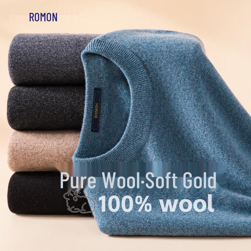 ROMON Мужской тонкий свитер из 100% мериносовой шерсти с круглым вырезом