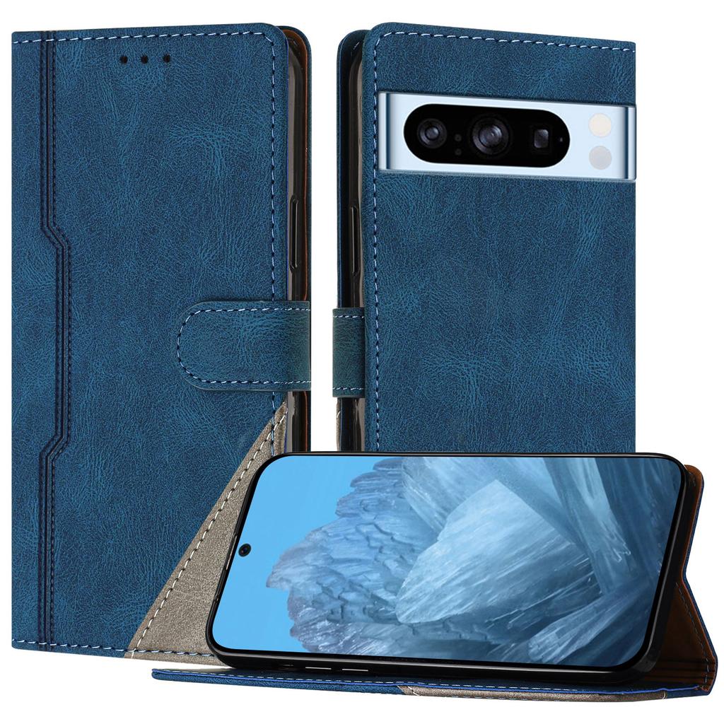 For Google Pixel 8 Pro Leather Case Triangle Patchwork Wallet Stand Shockproof Phone Cover