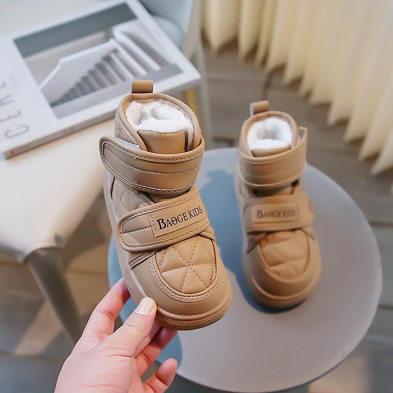 Детские зимние ботинки для мальчиков, теплые плюшевые ботинки для девочек, толстая подошва, модные детские повседневные ботинки из хлопка с круглым носком, мягкая подошва