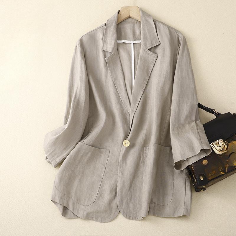 Cotton and Linen Casual Three-quarter Sleeve Short Jacket Women's Solid Color Small Suit Jacket Autumn Small Jacket