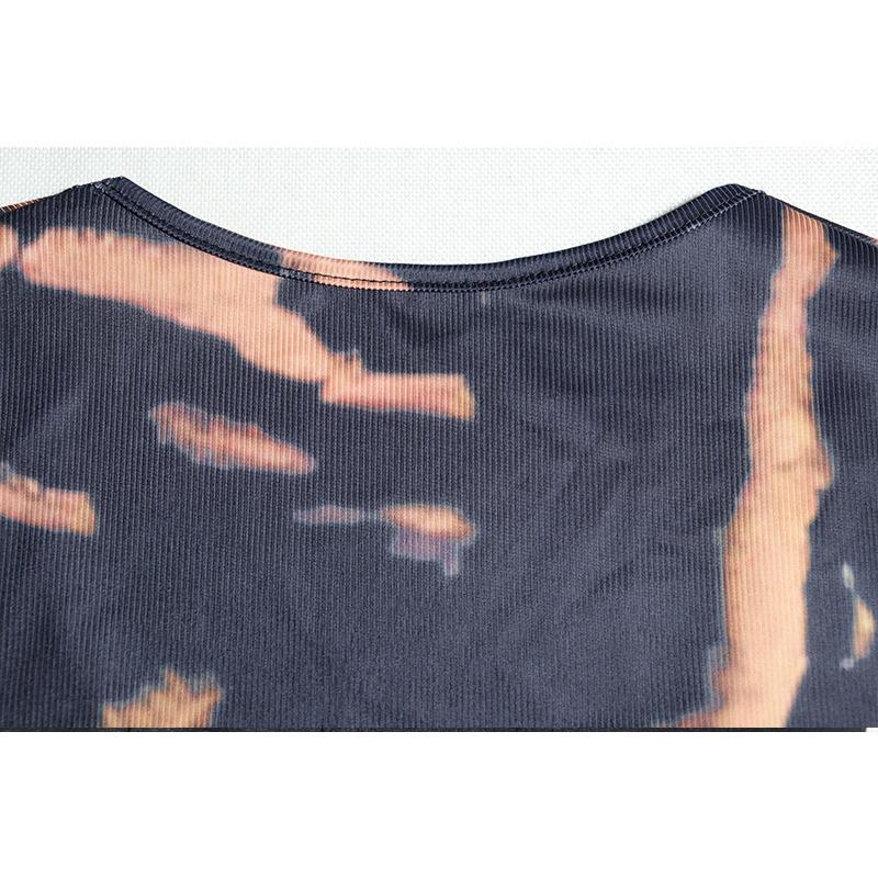 Women's Sexy U-neck Dress Mid-waist Long-sleeved Printed Long Skirt Set Slim-fit Bag Buttock Dress