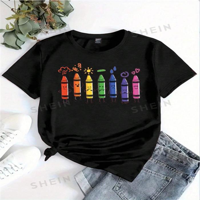 Летний топ с круглым вырезом и принтом, модные повседневные милые женские футболки из чистого хлопка с короткими рукавами