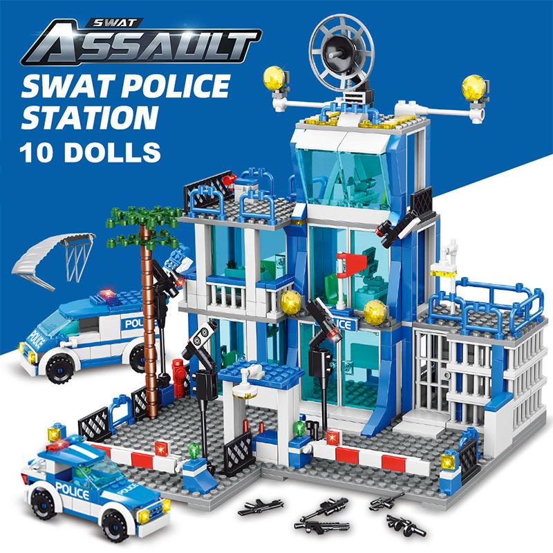 City Police Station Building Blocks Set Boys DIY Car Figures Bricks Educational Toys For Children Adult Gift
