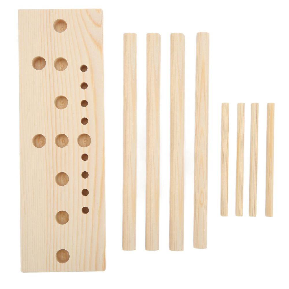 9pcs Beige Wood Finish Bow Making Tool Multi Size Adjustable Wooden Bow Maker Party Decorations