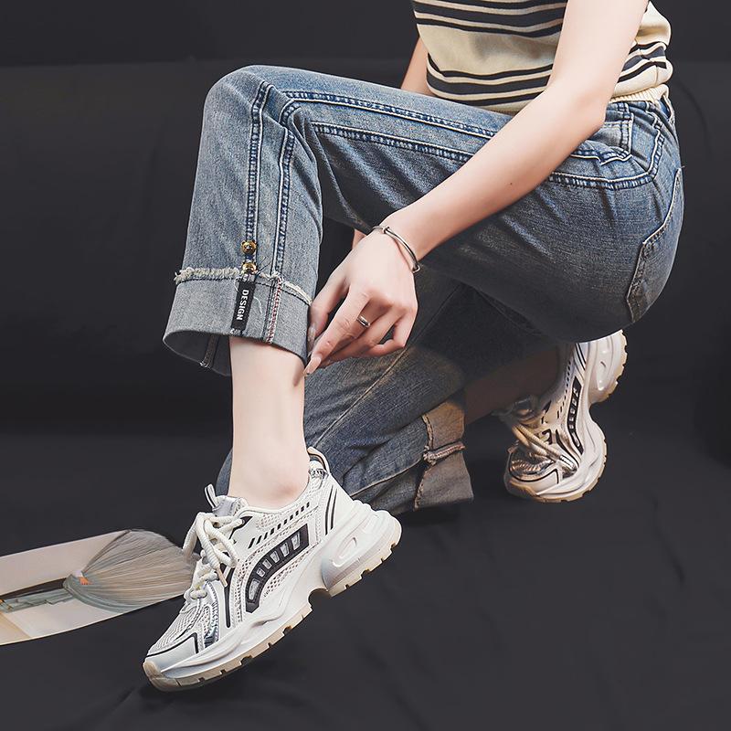 Новые женские туфли, летние дышащие громоздкие кроссовки, женские повседневные кроссовки на платформе, нескользящие кроссовки для бега для мужчин