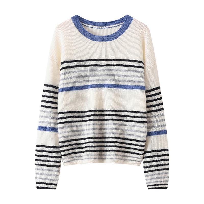 Lekasha Korean Style Striped Cashmere Knit Sweater for Women - Spring & Autumn Fashion