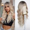 Long Ombre Blonde Platinum Wigs with Bangs Wavy Curly Wig for Women Daily Party Heat Resistant Fiber Wigs Cosplay