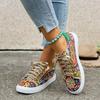 2025 Spring New Arrival Plus Size Women's Flat Casual Shoes Floral Ethnic Style Lace-Up Front Lightweight Shoes