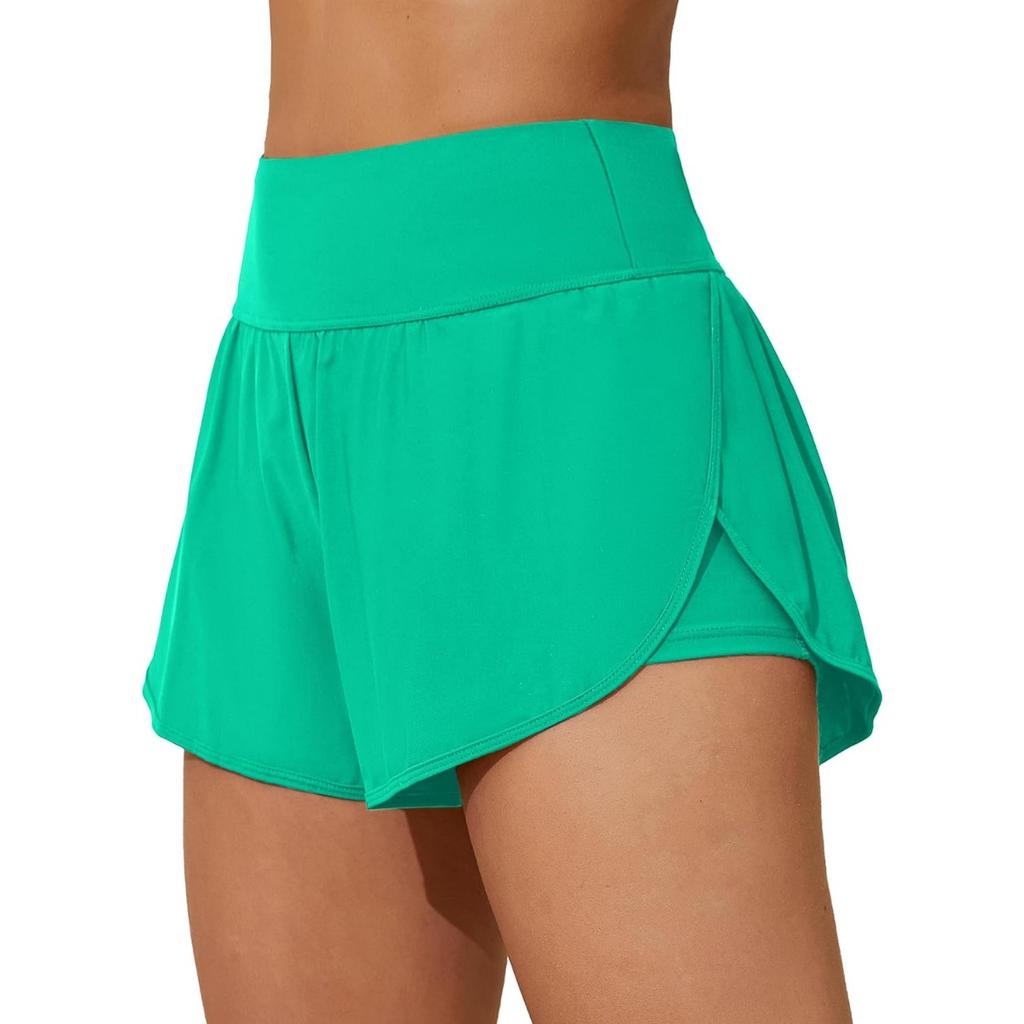 CHARMLEAKS Women Swim Shorts Side Split Swim Trunk 2 In 1 Board Shorts with Pockets Swim Bottom