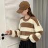 Autumn and Winter Look Thin and Wear Foreign Style Lazy Style Imitation Mink Pullover Long-sleeved Top Fashionable Retro Striped Sweater