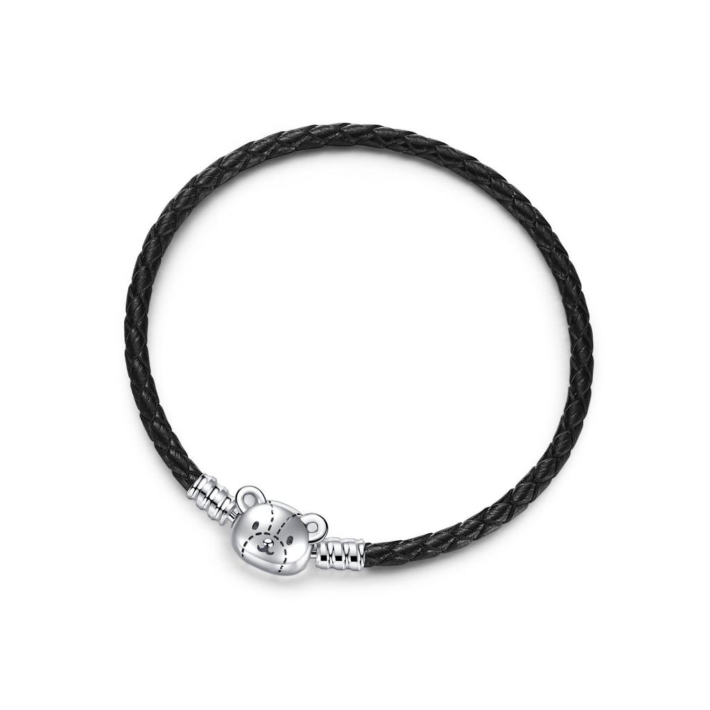 Серебряный Браслет с Кожаным Шнурком Hello Kitty для Женщин Femme Медведь Змея Ювелирные Изделия Аксессуары Подарок Браслет