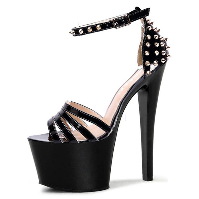 Водонепроницаемый стол на высоком каблуке 15 см, босоножки женские с открытым носком и ремешком на щиколотке, тонкий каблук, заклепки в виде рыбьего рта, высокие каблуки