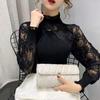 Half High Collar Solid Color Knitted Top for Women Lace Long Sleeved Sweater Fashion Spring Autumn New Knittwear