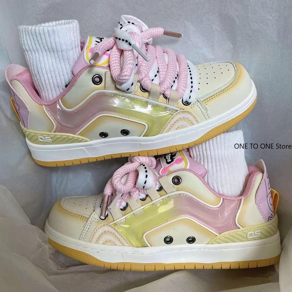 Women Platform Sneakers Mixed Colors Design Skateboard Star Decoration Lace Up Sport Shoes Casual Outdoor Running Sneakers 36-44