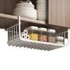 White, Space-Saving, Under-Cabinet Hanging Storage Rack with Multifunctional Plate Basket, Steel Design for Kitchen, Closet, or Bathroom Use. No Tools