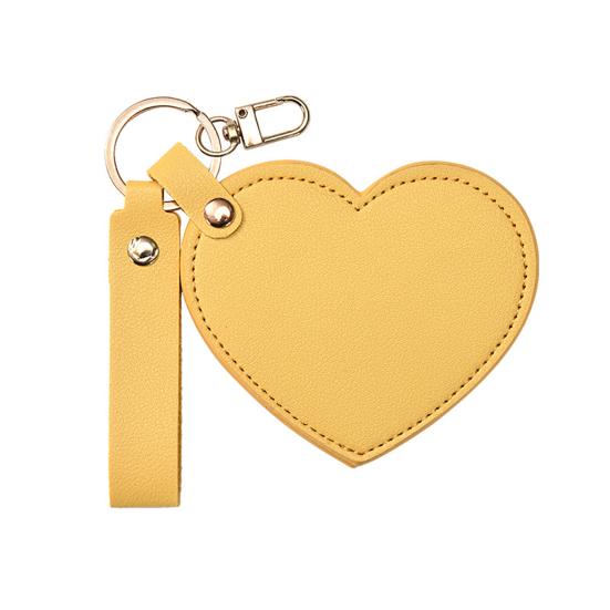 Love Heart Shape Makeup Mirror Waterproof Faux Leather Vanity Mirror Keychain Portable Travel Women Handheld Cosmetic Mirror Bag Pendant