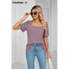 Весенне-летняя новая однотонная свободная футболка с квадратным вырезом и короткими рукавами, вязаные топы женские