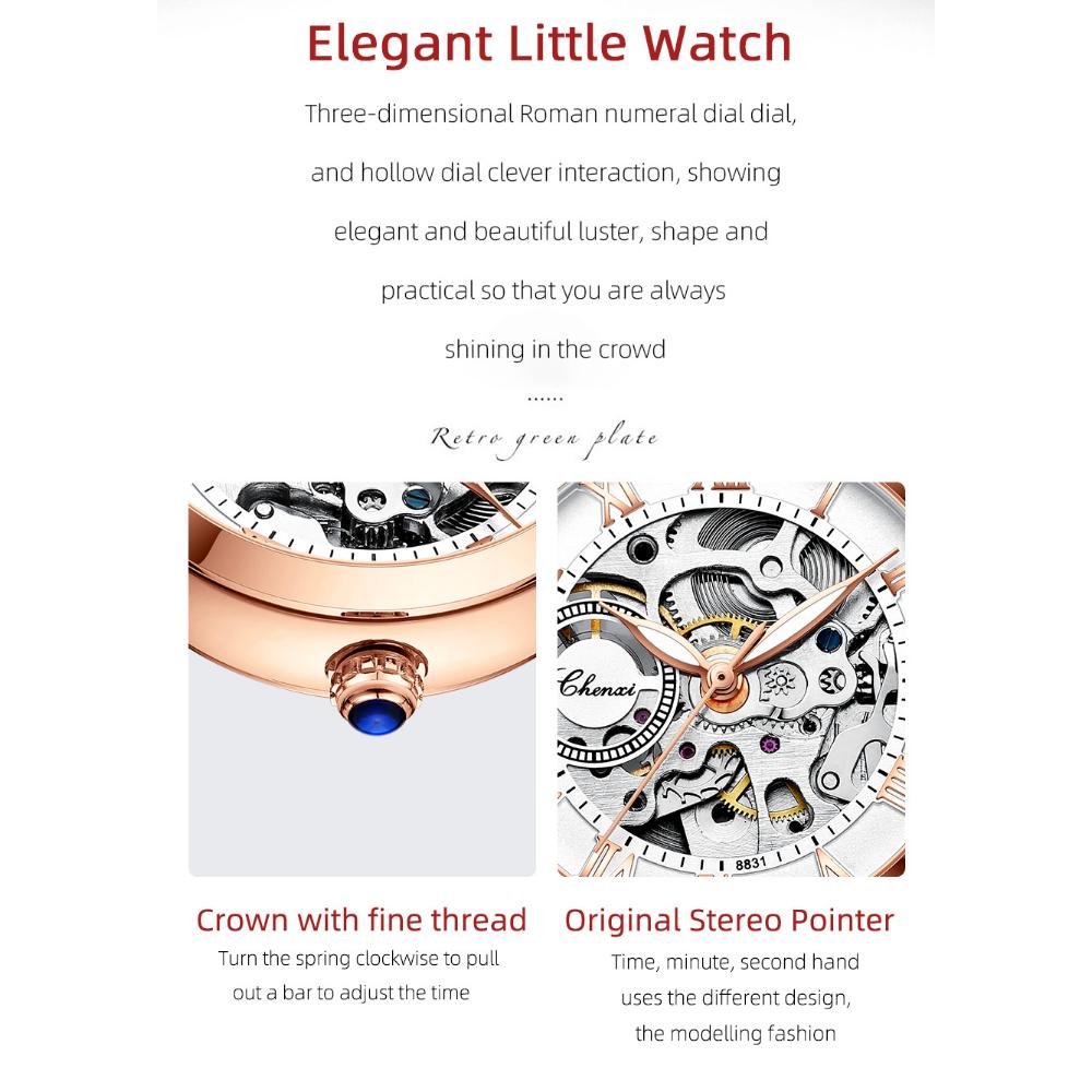 Chenxi Женские автоматические механические часы Топ Бренд Роскошные из нержавеющей стали Водонепроницаемые наручные часы