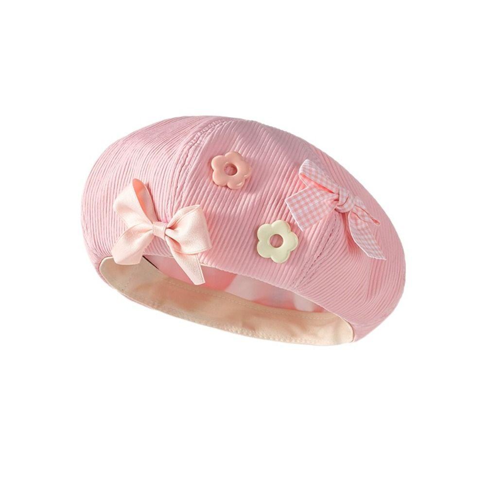 Cotton Octagonal Cap Y2k Painter Hat Sweet Bow Flower Beret  Autumn