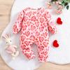 1-9 Months Baby Girl Pink Heart Shape Leopard Full Print Romper Casual Long Sleeve Jumpsuit