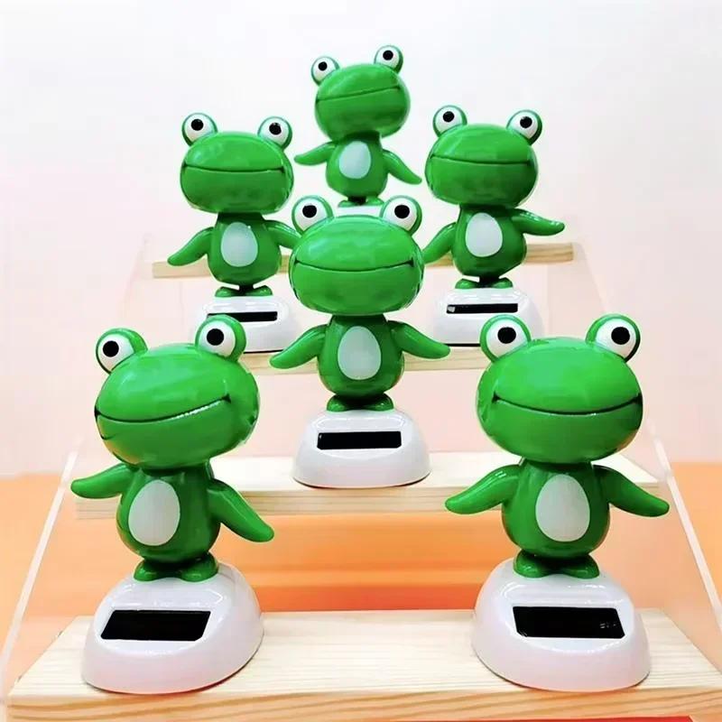 Solar Powered Dancing Frog Car Dashboard Decoration Funny Animated Head Shaking Design Home Office Decor Gift