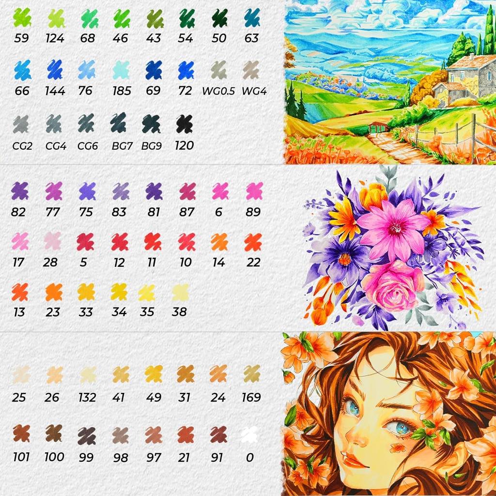 Ohuhu Marker Art Marker 59 60 Pieces Marker Illustration Brush Watercolor Vivid Picture Coloring Storage Case Included Water-based Pen, Colors, Pen,