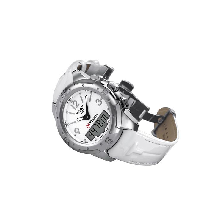 Tissot T Touch II Кварцевые Мужские Часы Часы 43,3 мм Белый Циферблат Титановый Корпус Кожаный Ремешок T047.220.46.016.00
