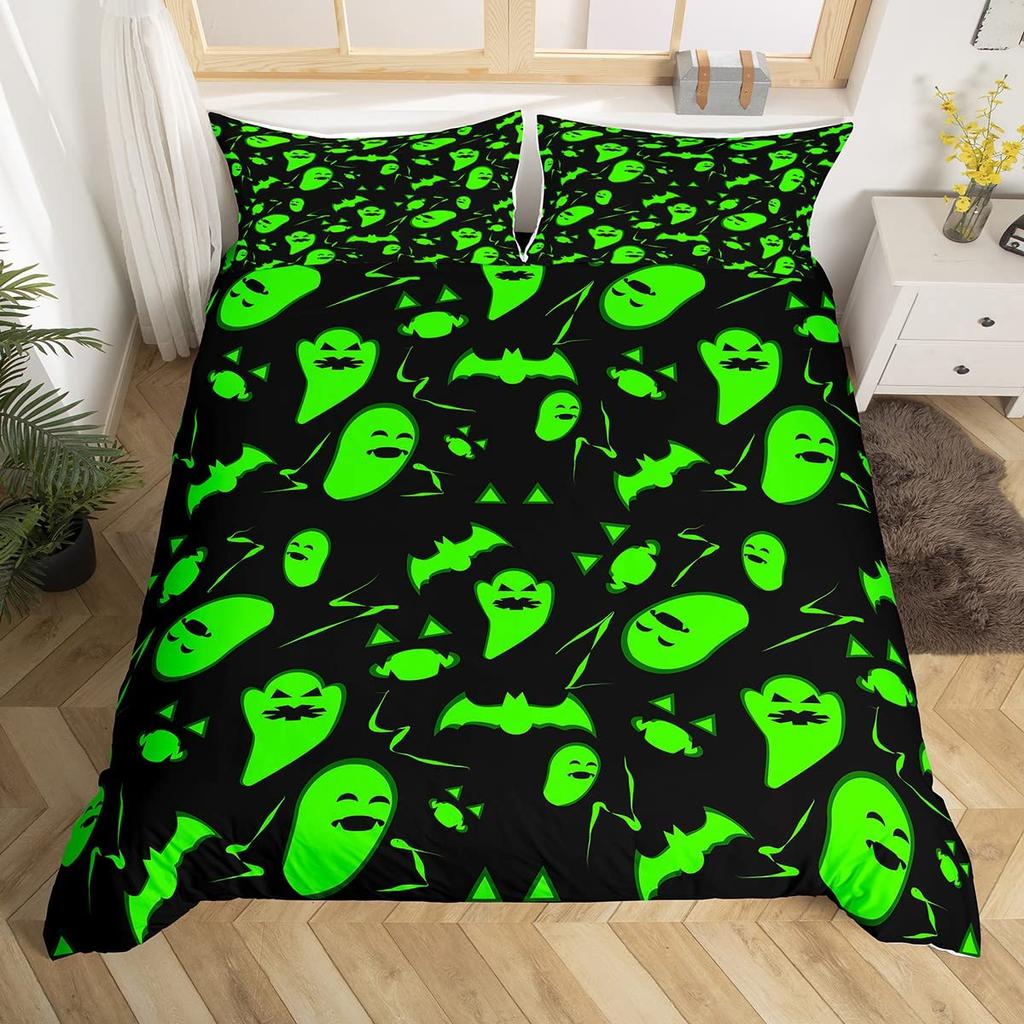 Черный Хэллоуин Летучая мышь Луна Король Королева Пододеяльник Страшный Ночной Комплект Постельных Принадлежностей Готический Ужас Покрывало Мягкий Полиэстеровый Одеяло Покрывало