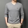 Весенняя новинка, хлопковая футболка с V-образным вырезом и длинными рукавами, мужская модная повседневная свободная мужская рубашка в корейском стиле
