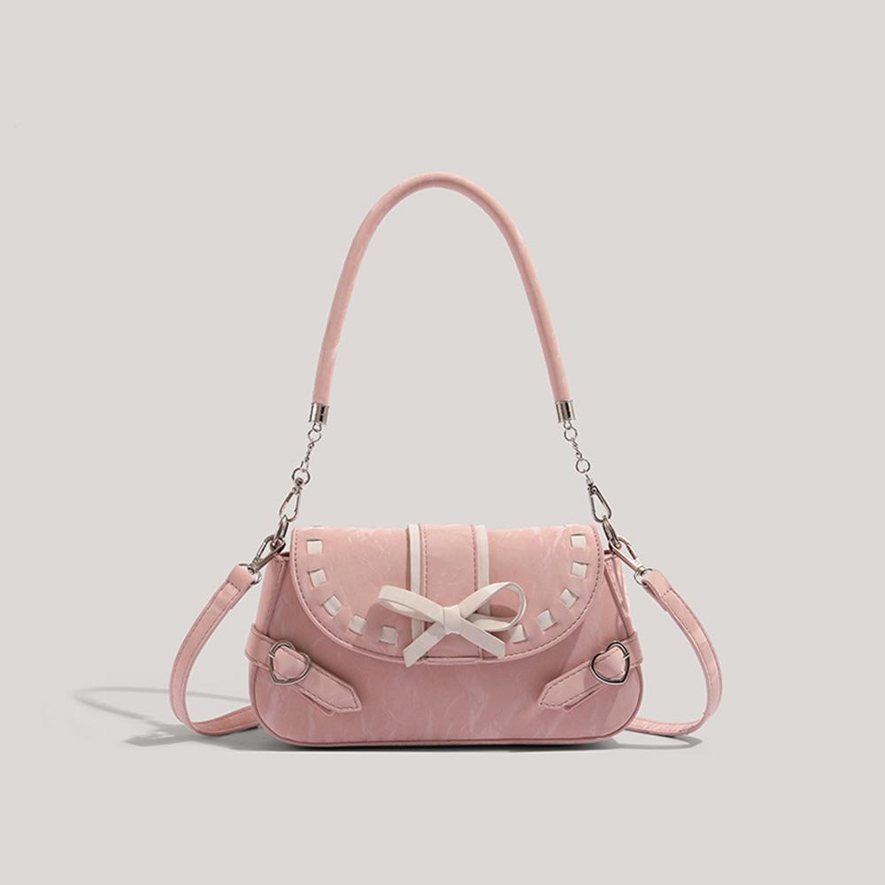Розовая Белая Контрастная Мягкая Кожаная Сумка PU Crossbody с Бантом Сумка Под Мышку Сладкий Стиль Женская Сумка Модная Повседневная Сумка