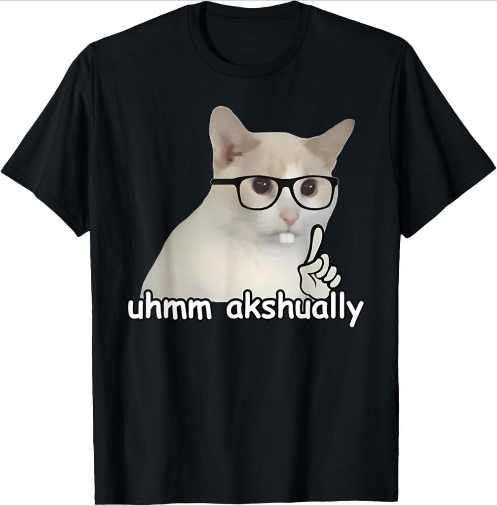 Glasses Cat Meme TShirt Funny Abstract Letter Print Women Unisex Crew Neck Short Sleeve Casual Oversize Everyday Basic Top