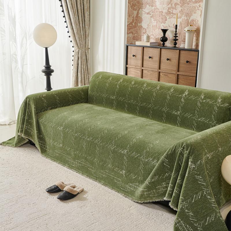 French Wave Striped Sofa Towel Plant Flower Pattern Chenille Settee Mat All Season UseAnti Cat Scratch Anti Slip Home Decoration