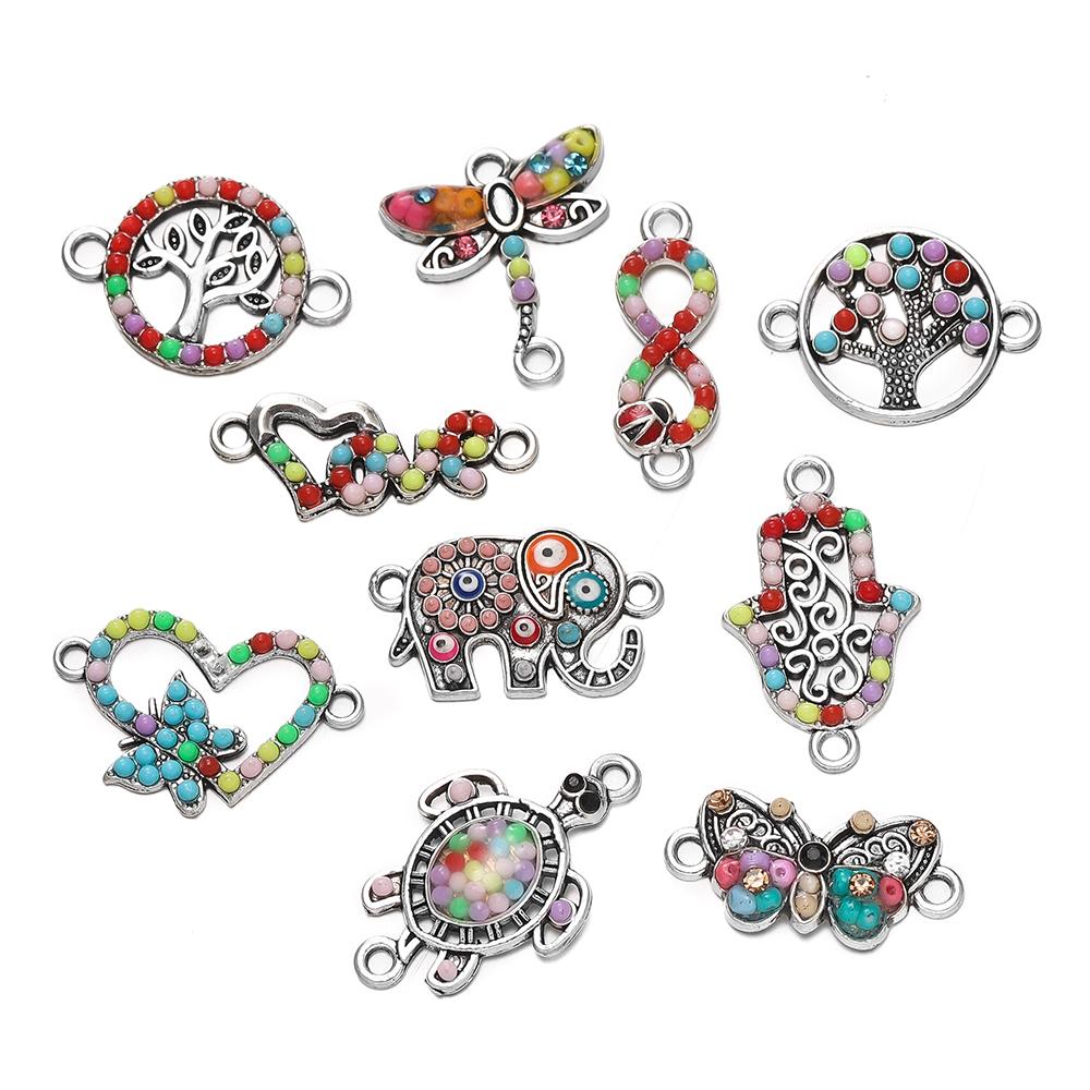 4Pcs Alloy Retro Colored Zircon Drop Oil Pendant Elephant Turtle Pendants For DIY Jewelry Charm Bracelet Handicrafts Accessories