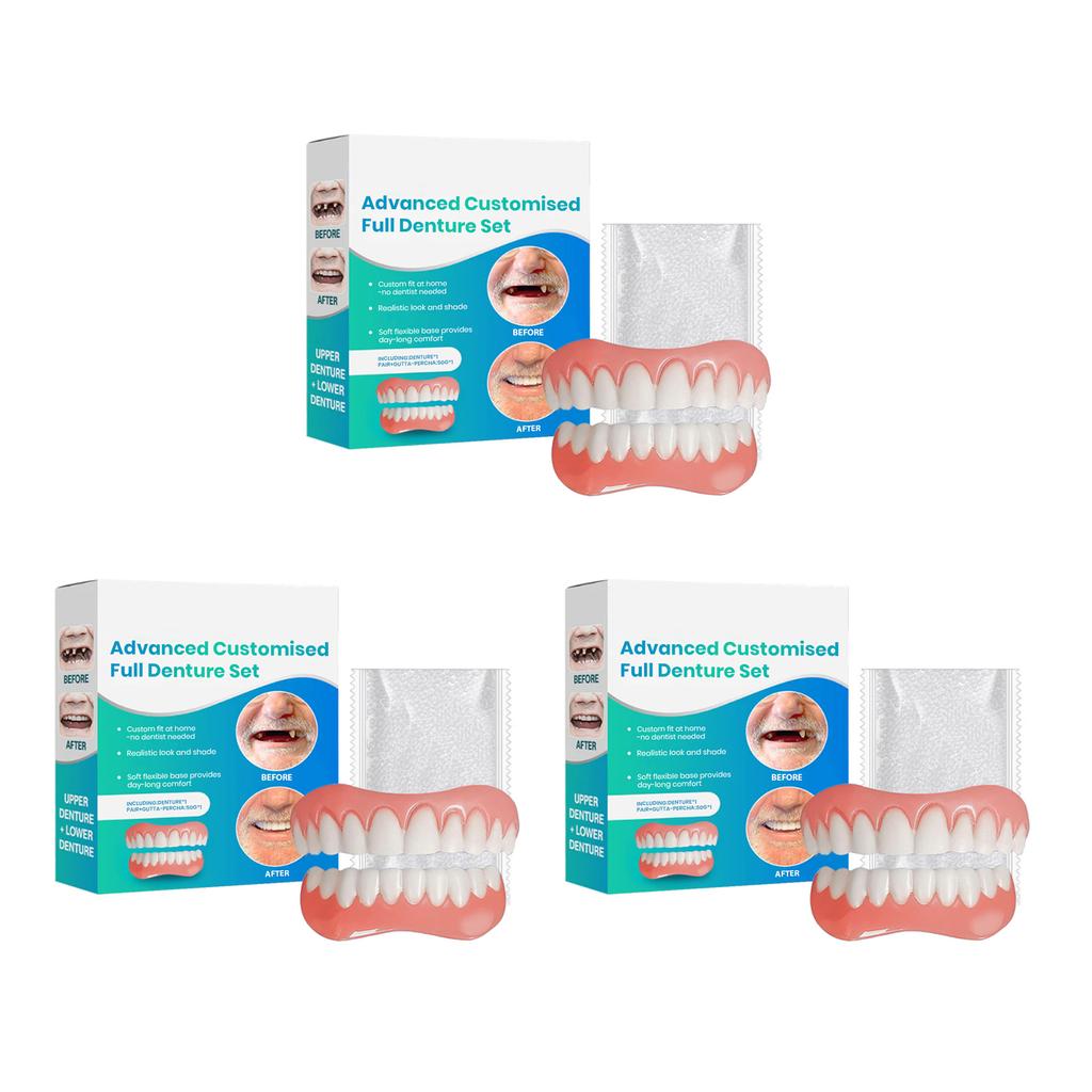 Silicone Denture Set For Upper Lower Teeth Soft Comfortable Bright White Moldable False Teeth Veneers Teeth Kit Fake Tooth Set