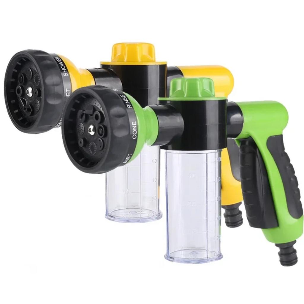 Multifunctional Adjustable Mode Water Guns Nozzle Hose Washer Garden Watering Jet Sprayer With Foam Container Fertilizer Tools KTY