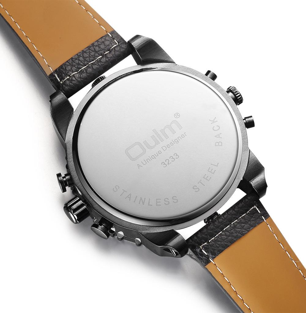 Fashion OULM Brand Ultra-cool Men's 4-time Zone Large Dial Casual Watch With Genuine Leather Strap & Luminous Quartz Movement