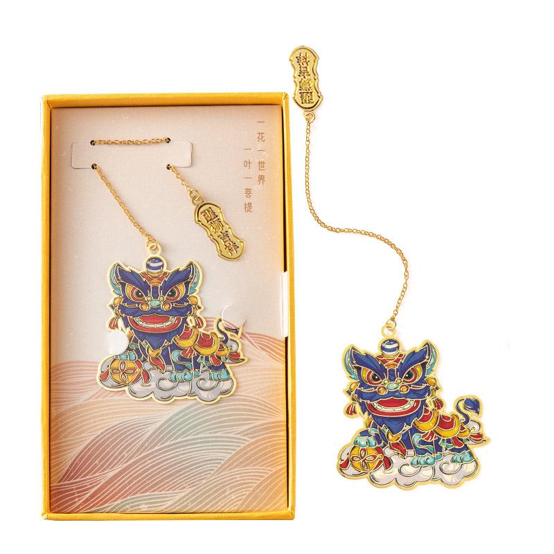 Chinese Lion Dance Enamel Bookmark - Cultural Gift for Students
