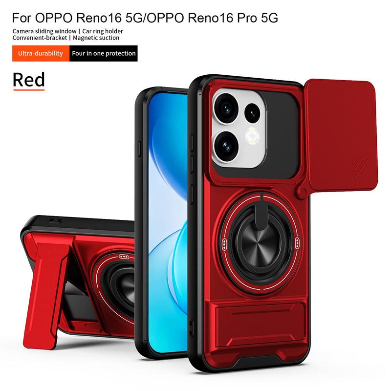 Для OPPO Reno 16 16Pro 5G Автомобильный Магнитный Держатель Подставка Кольцо Бронированный Чехол для Телефона для Reno16 Pro Сдвижная Крышка Камеры Ударопрочный Funda