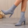 2025 Autumn New Foreign Trade Large Size Pointed Flying Woven Elastic Boots Women's Thick Heel High Heel European and American Fashion Medium Tube 