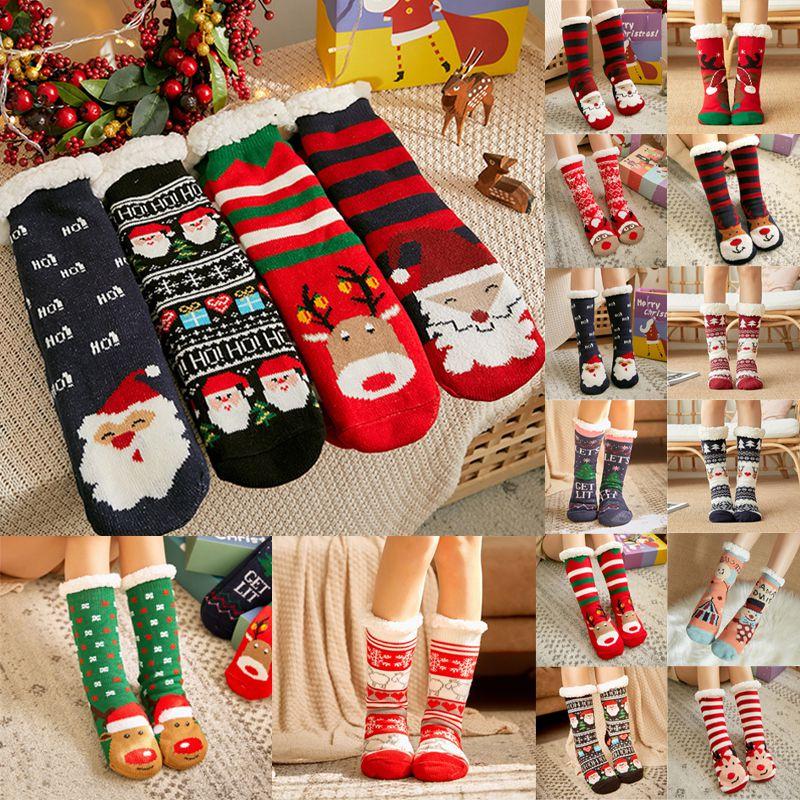 Праздничные рождественские носки-тапочки с мягкой подкладкой из искусственного флиса и подошвой с противоскользящим покрытием