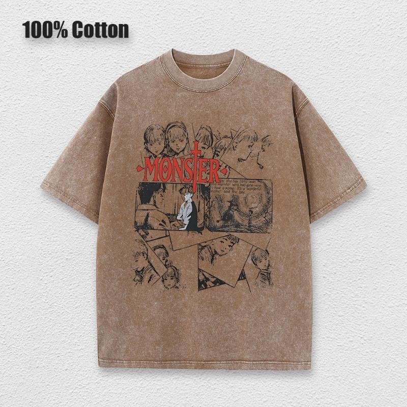 Anime Monster T Shirts Washed Women Cotton Harajuku T-Shirts High Quality Retro for Women Tops Tees Unisex