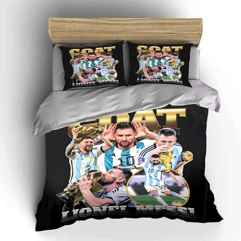 GOAT Lionel Messi Football Design Bedding Duvet Cover Set Duvet Cover Pillowcases (1*Duvet Cover 2*Pillowcases, without duvet insert)