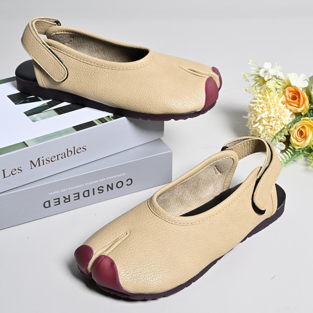 Мода Летняя Мода Мягкая Кожа Разделенный Палец Женские Балетки Повседневные Удобные На Низком Каблуке Клинья Сандалии Слингбэки Таби Балетки