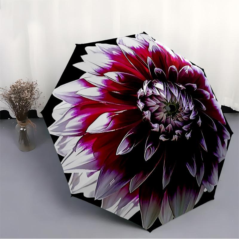 1pc Dahlia Bloom Automatic Umbrella | Portable Foldable 8-Rib Manual Open, Cute Birthday & Holiday Gift for Outdoor yy260107129
