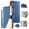 For Samsung Galaxy S24 FE Case Zipper Wallet Color Splicing Leather Flip Phone Cover with Straps