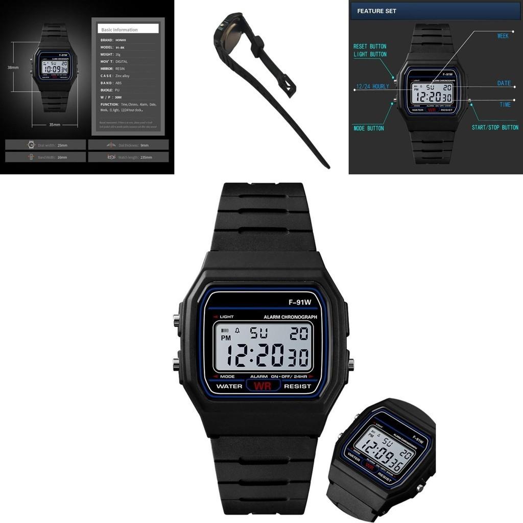 Цифровые спортивные часы F91w Водонепроницаемые наручные часы для взрослых Легкие и простые в чистке