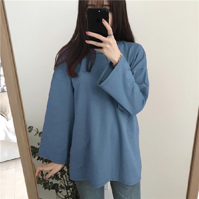 2025 Осень Женский свободный крой с длинными рукавами, однотонный, сладкий базовый топ